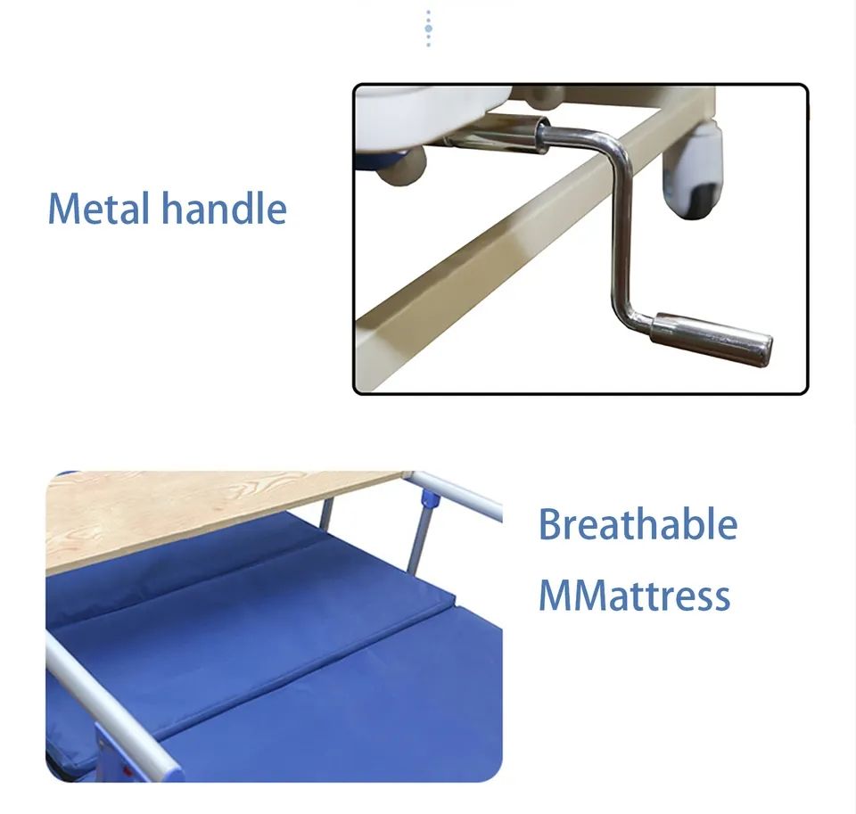 2 cama de hospital de manivela Manual ajustable Manual de ancianos con colchón para la atención al paciente del hospital