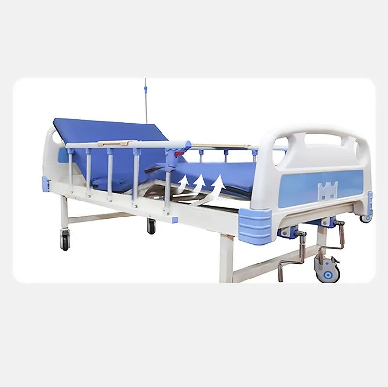 2 cama de hospital de manivela Manual ajustable Manual de ancianos con colchón para la atención al paciente del hospital