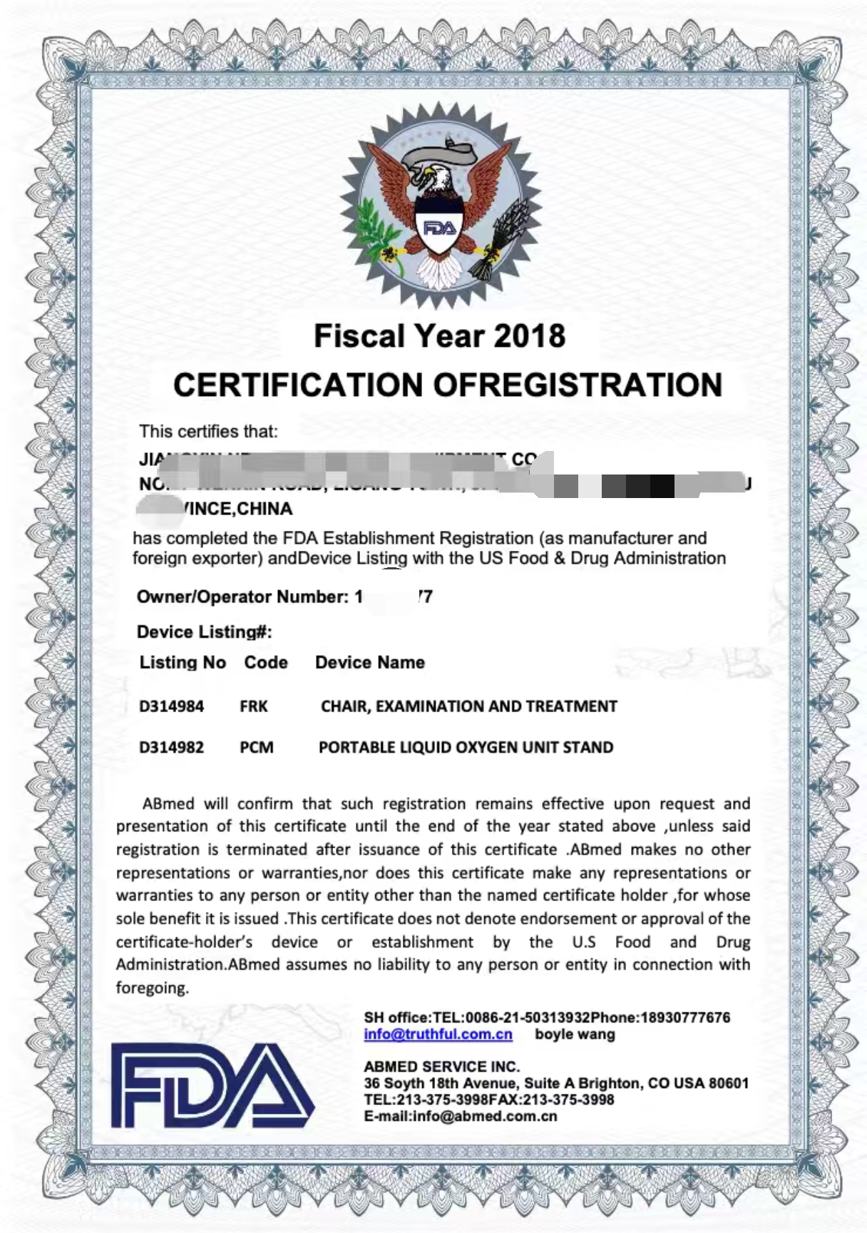  Certificación FDA 