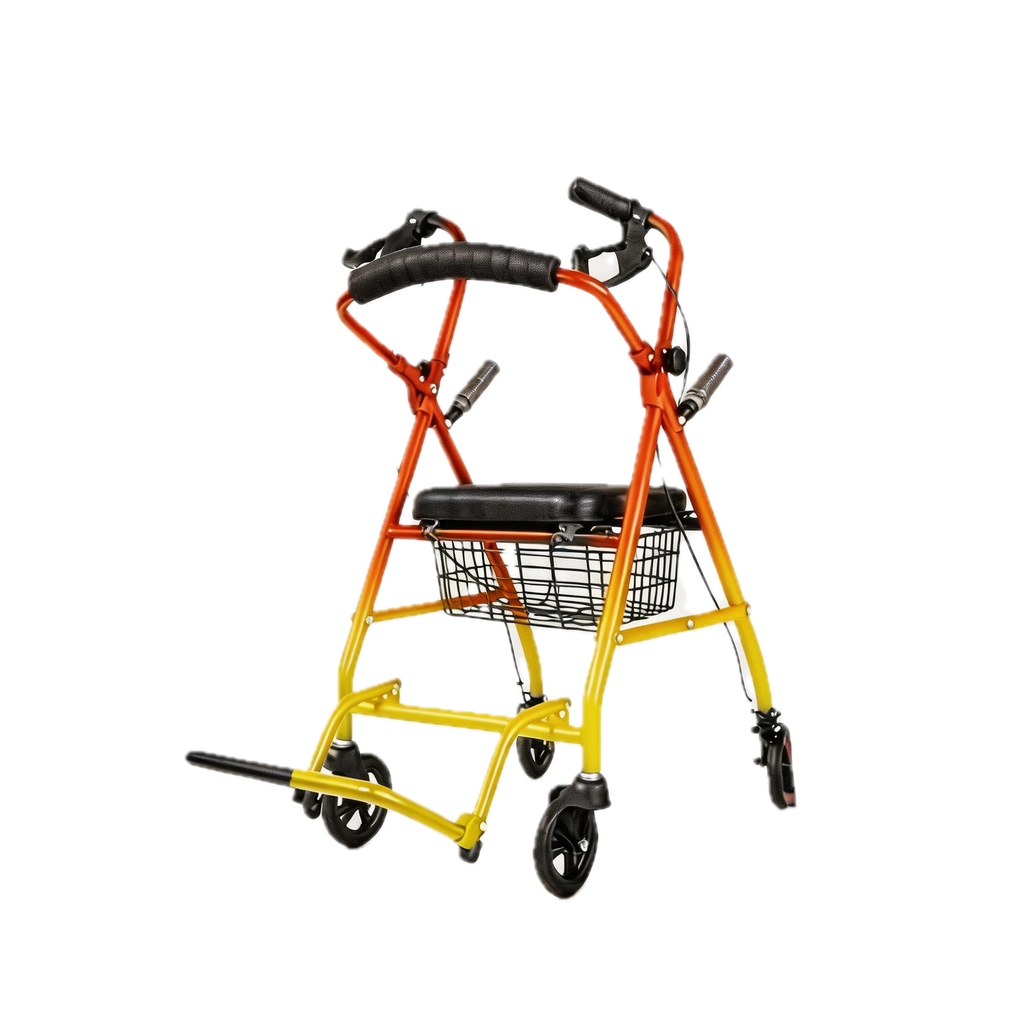 BME885 Andador plegable y silla de transporte 2 en 1 con asiento acolchado y reposapiés plegable