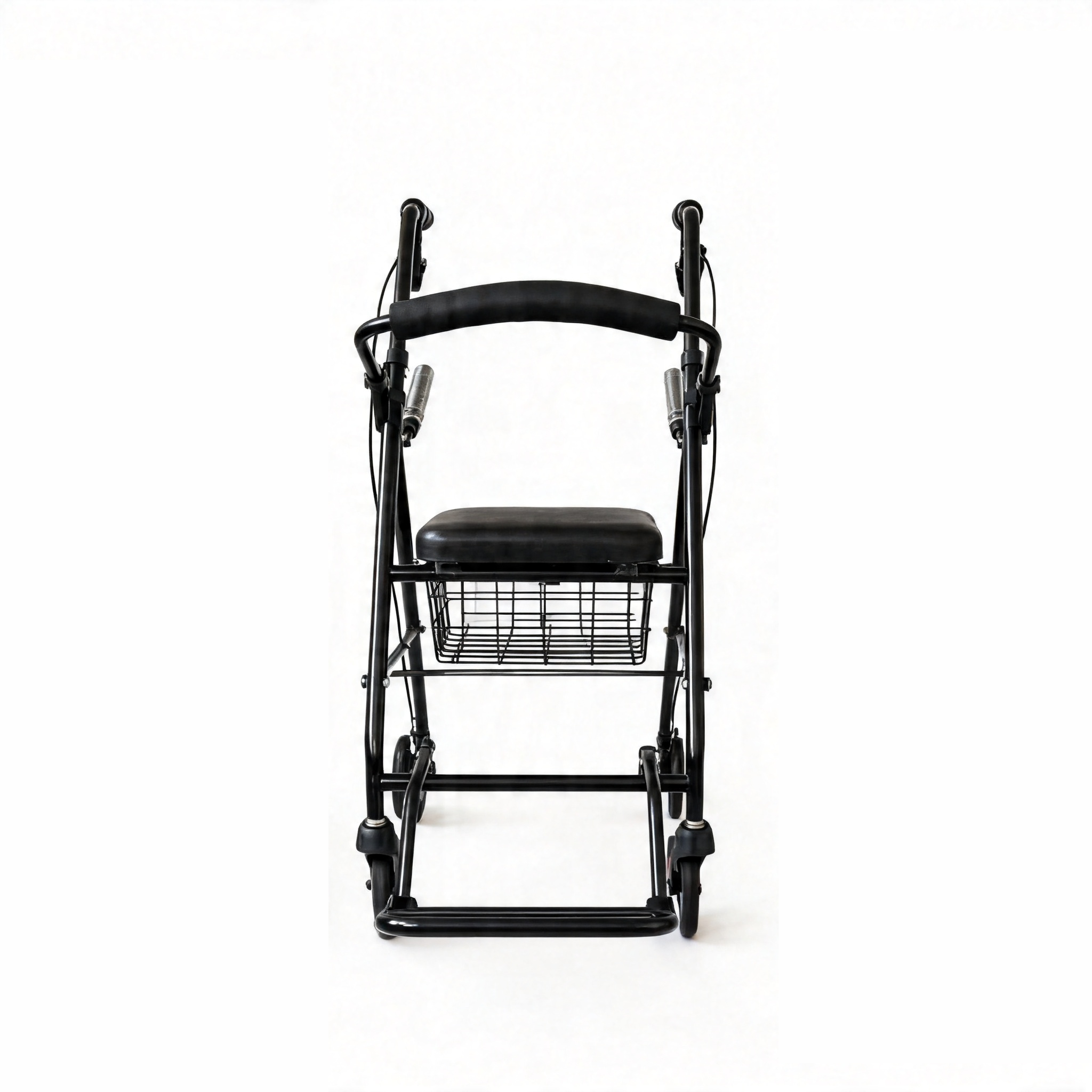 BME885 Andador plegable y silla de transporte 2 en 1 con asiento acolchado y reposapiés plegable