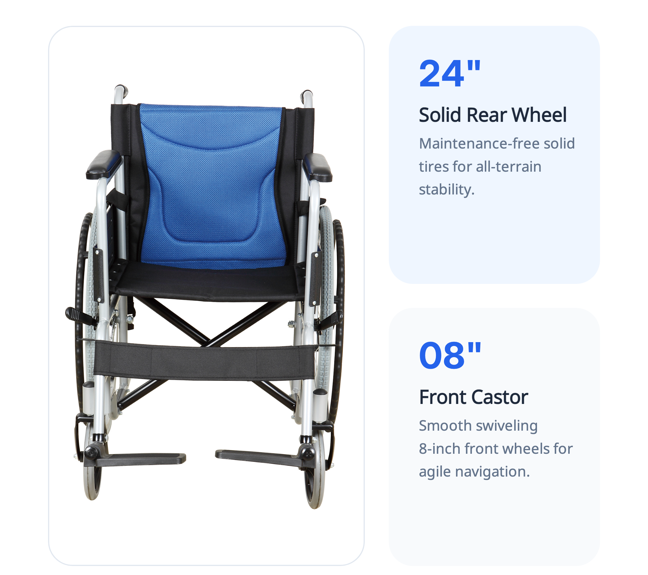 Rueda trasera s&oacute;lida de 24'' Rueda delantera de 8' BME 4611 Silla de ruedas econ&oacute;mica de acero 