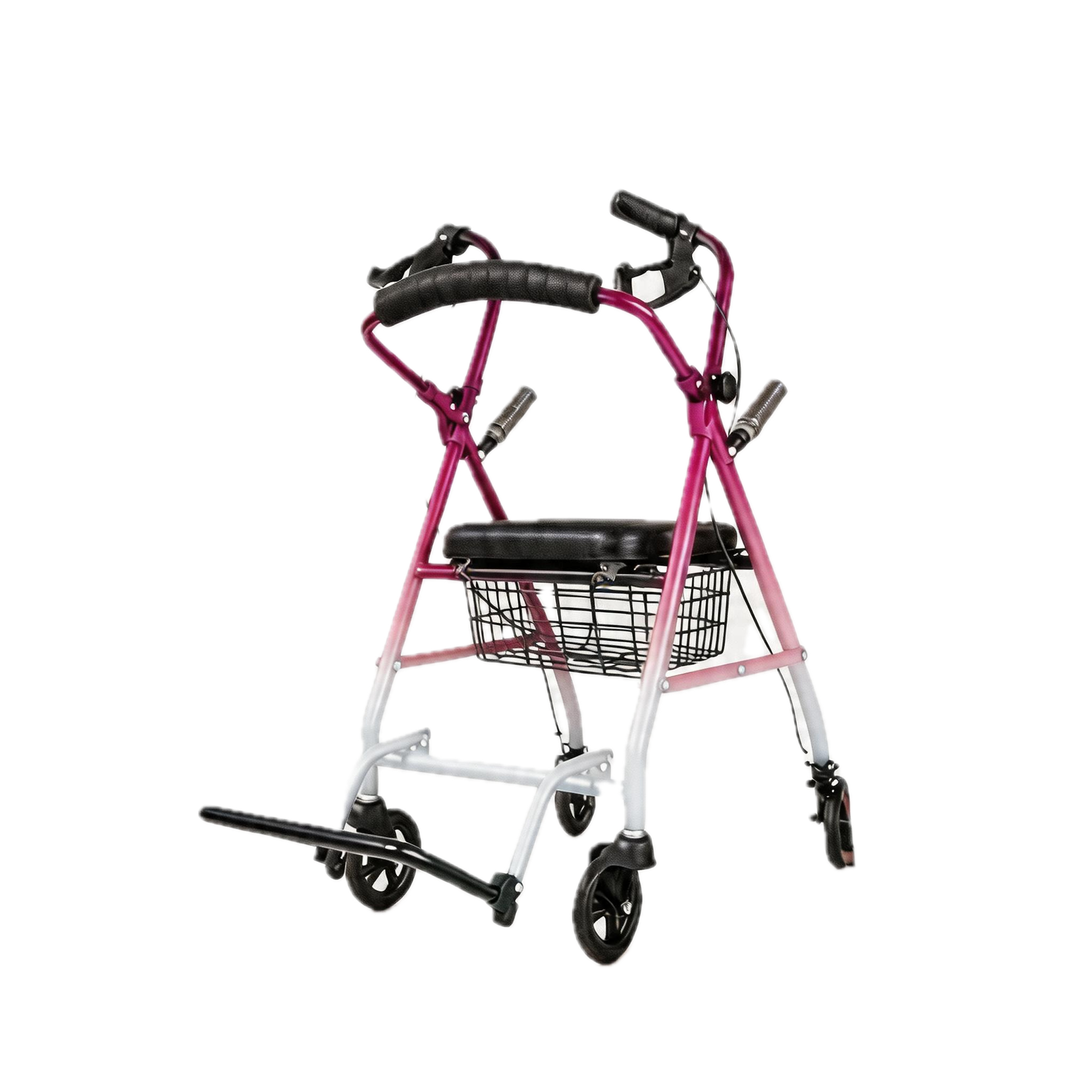 BME885 Andador plegable y silla de transporte 2 en 1 con asiento acolchado y reposapiés plegable