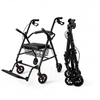 BME885 Andador plegable y silla de transporte 2 en 1 con asiento acolchado y reposapiés plegable