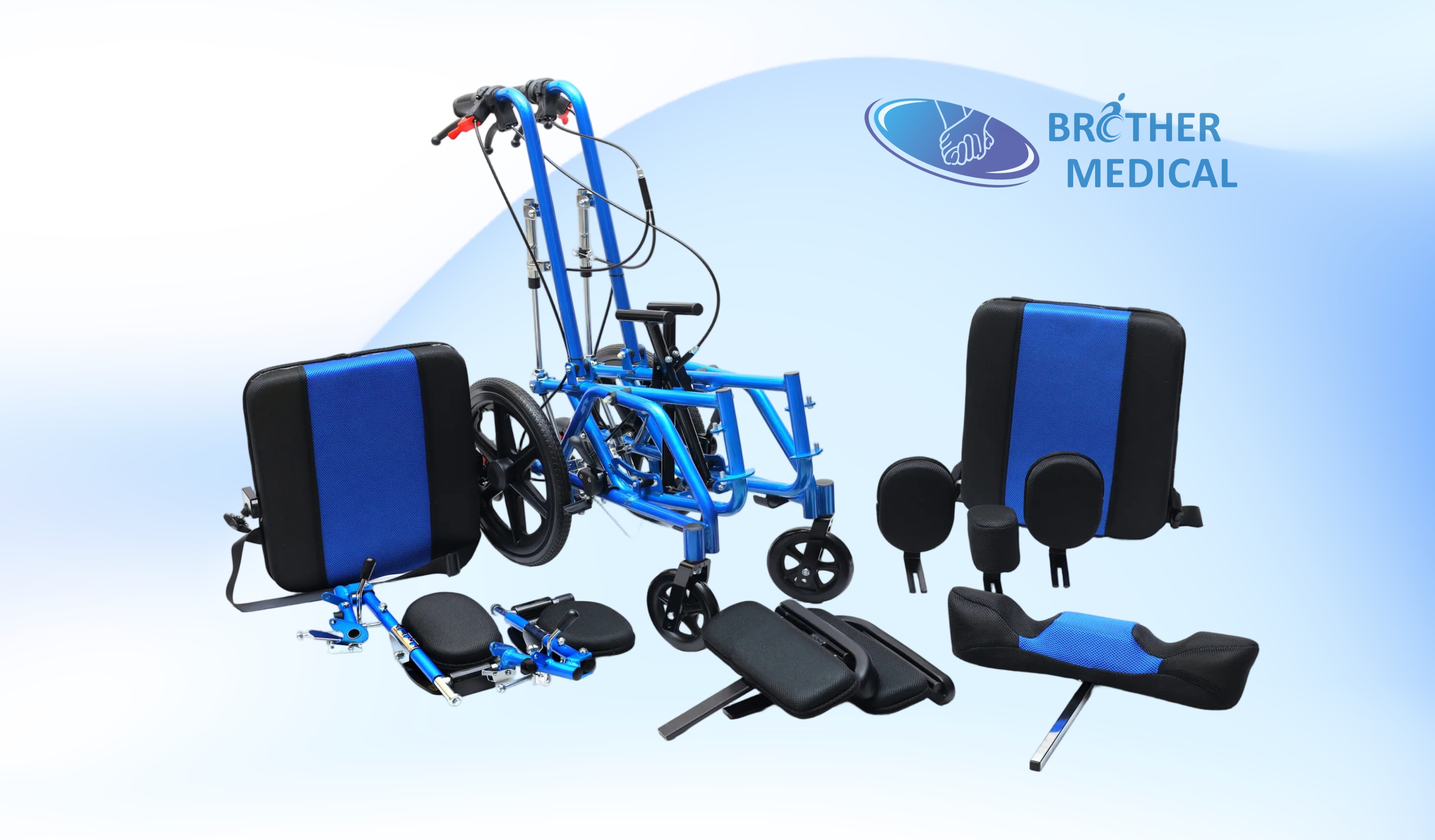 Silla de ruedas pediátrica ajustable para parálisis cerebral | Ayuda de movilidad de aluminio lista para el crecimiento (azul)