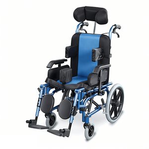 Silla de ruedas pediátrica ajustable para parálisis cerebral | Ayuda de movilidad de aluminio lista para el crecimiento (azul)