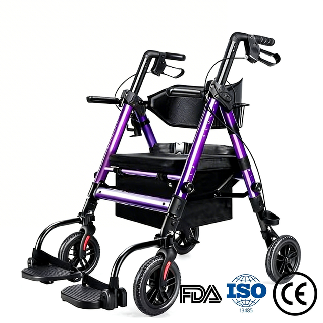 BME888 Silla de transporte con andador bariátrico 2 en 1 de alta resistencia, 450 libras de capacidad, con asiento ancho acolchado y reposapiés plegable