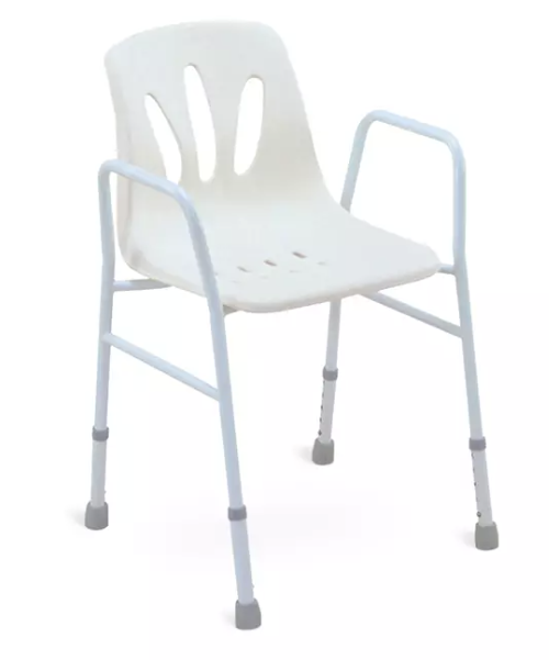 Imagen de una silla de ducha c&oacute;moda y con soporte dise&ntilde;ada para personas mayores, que brinda estabilidad y seguridad durante el ba&ntilde;o.