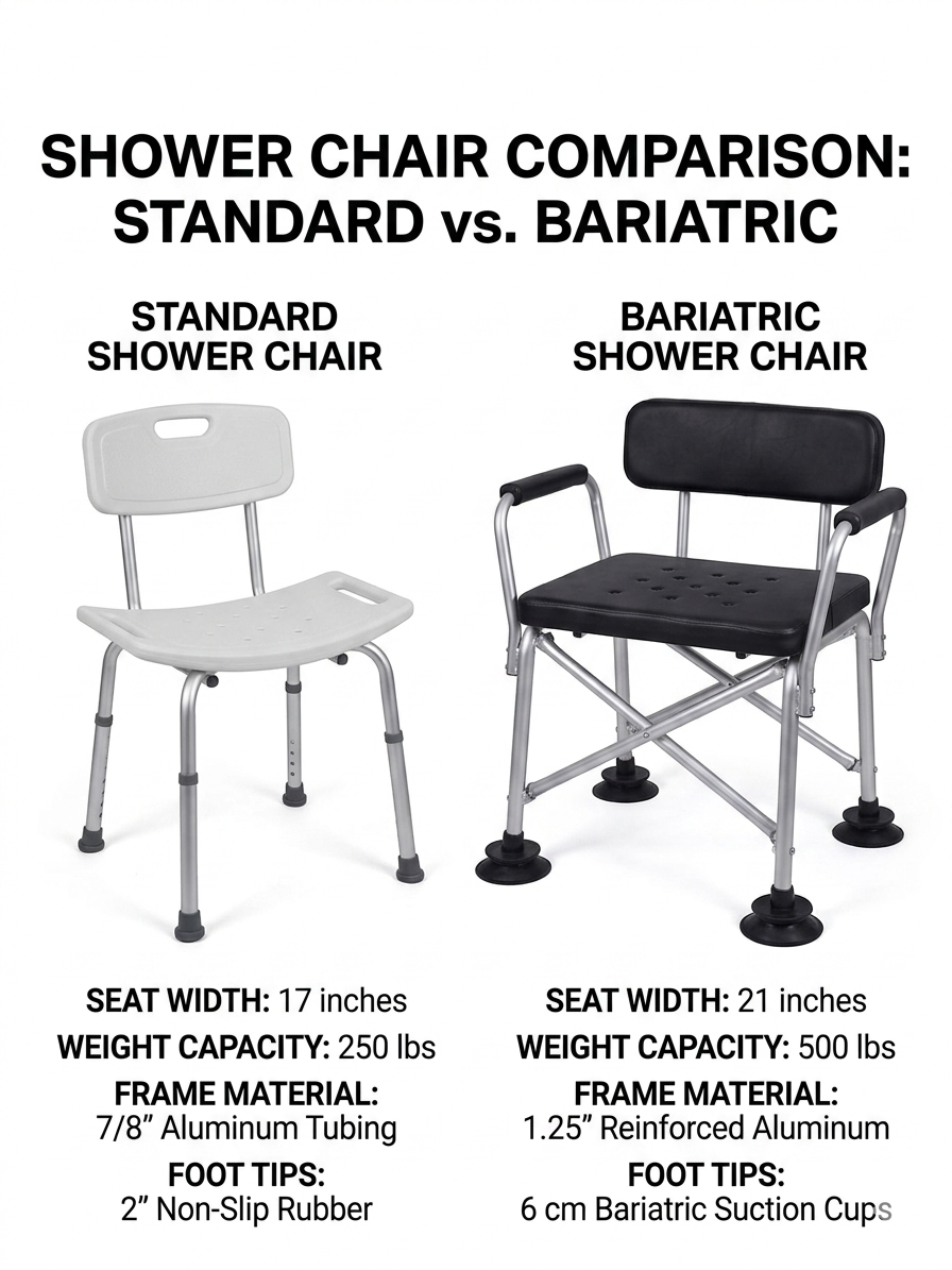 silla de ducha est&aacute;ndar vs bari&aacute;trica