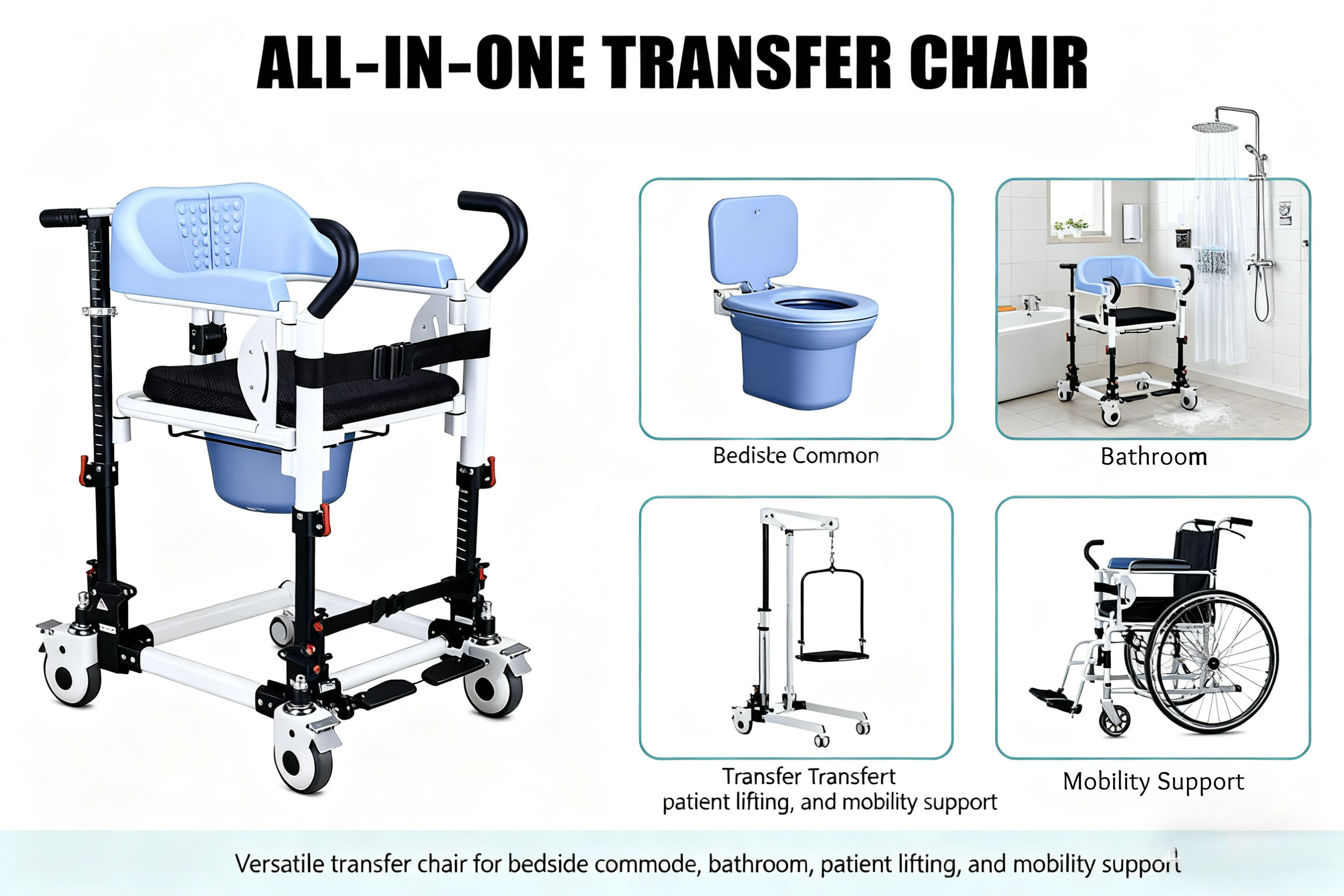 Silla elevadora de pacientes de aluminio Silla de transferencia