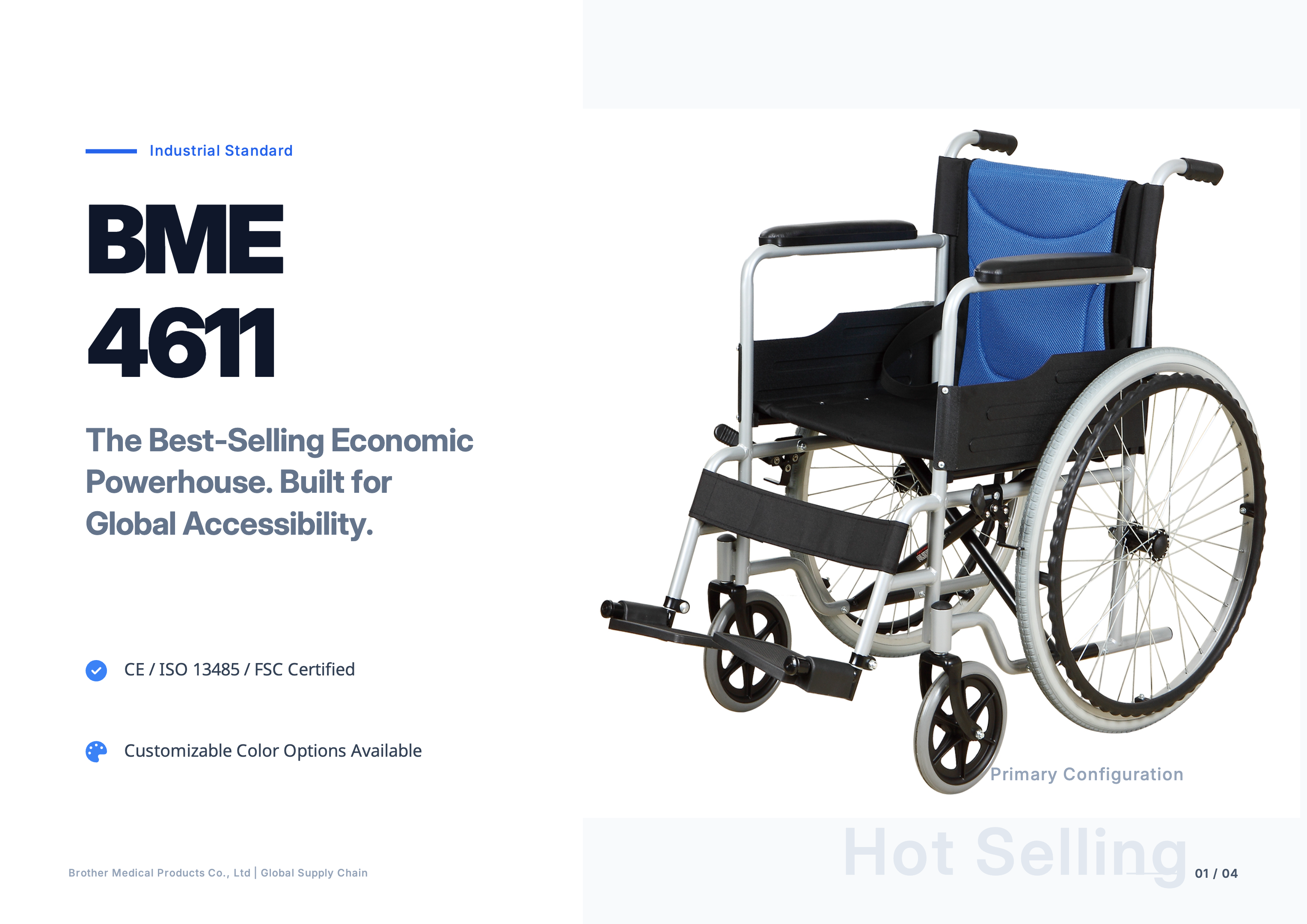 Silla de ruedas econ&oacute;mica de acero est&aacute;ndar BME4611 