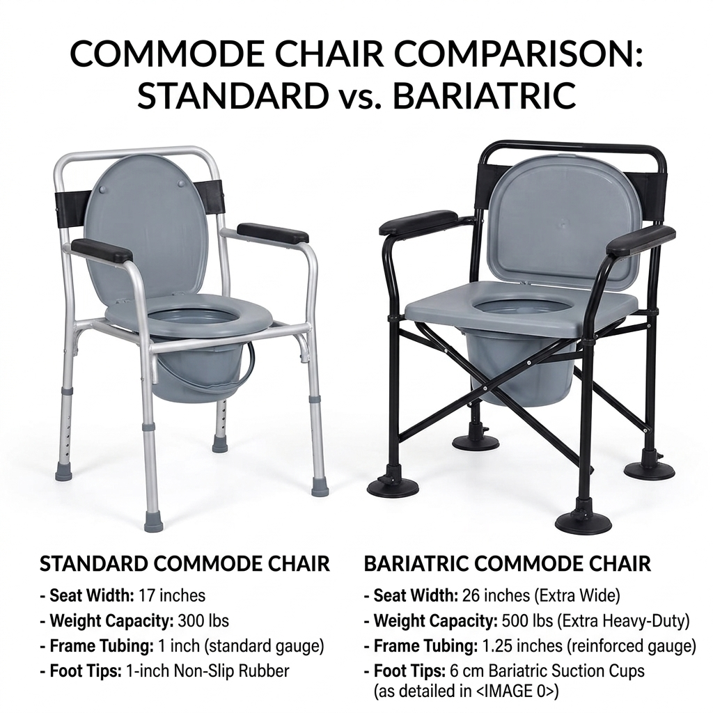 silla con orinal de noche est&aacute;ndar versus bari&aacute;trica