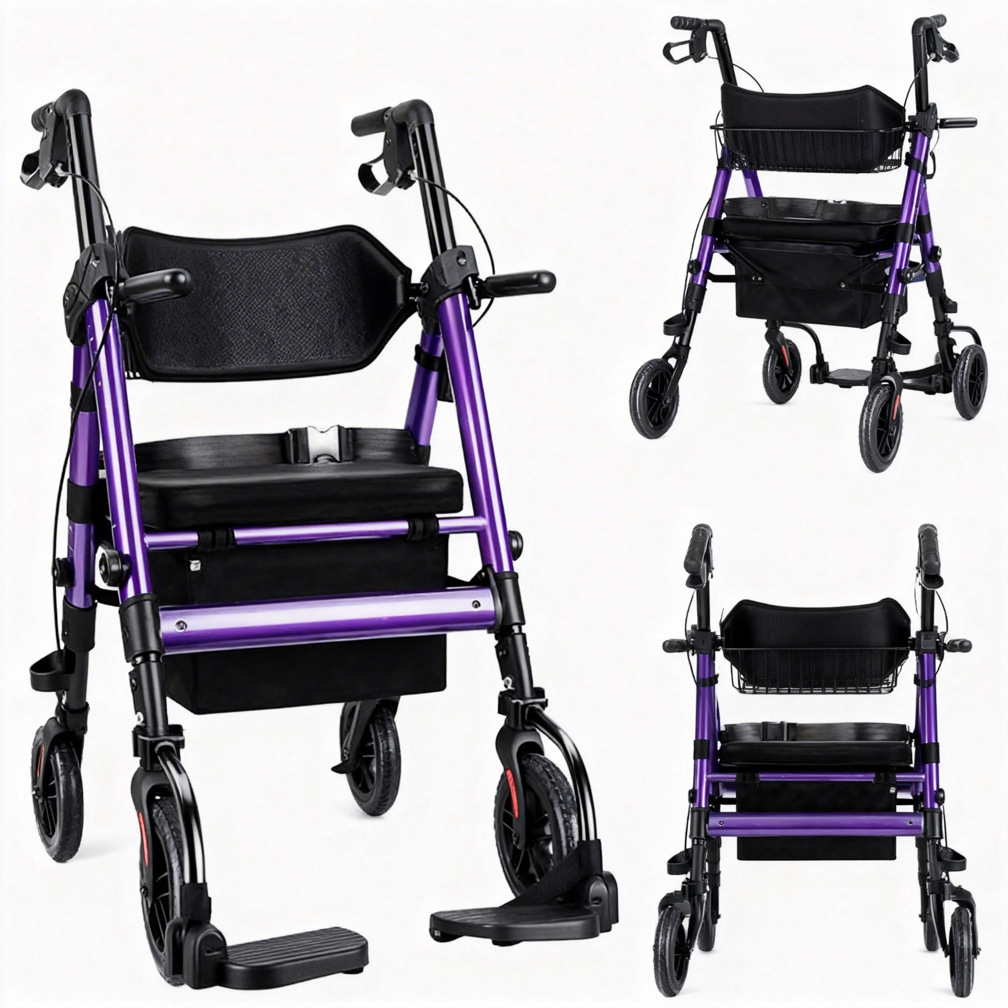 BME888 Silla de transporte con andador bariátrico 2 en 1 de alta resistencia, 450 libras de capacidad, con asiento ancho acolchado y reposapiés plegable