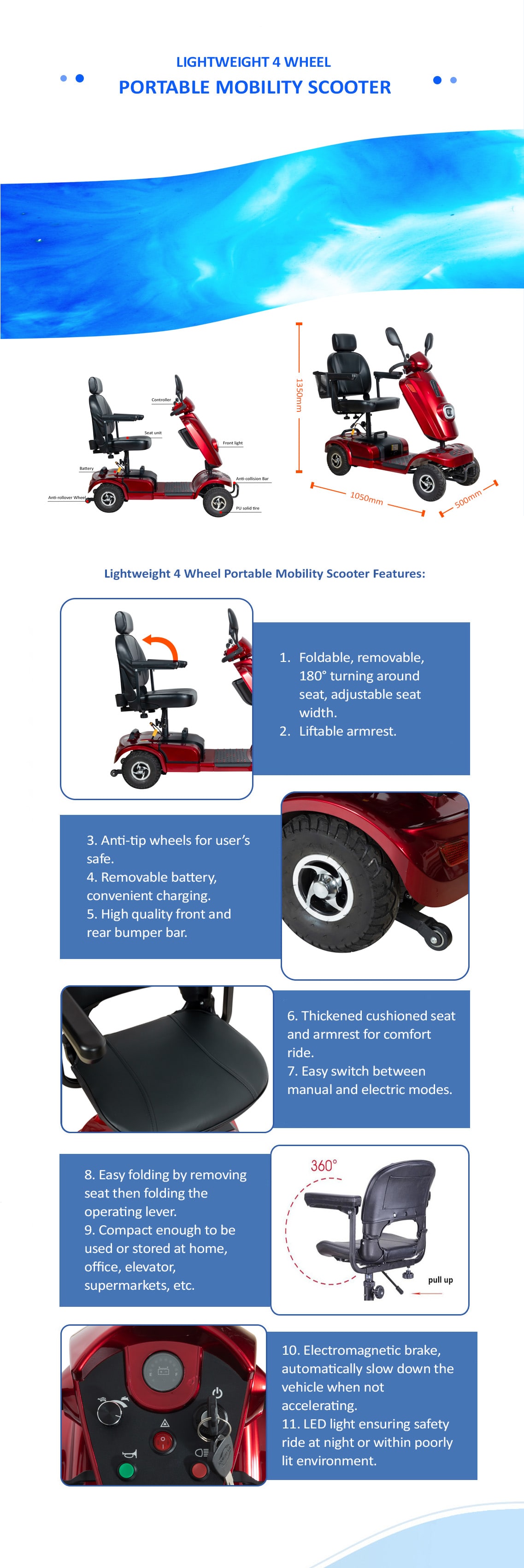 Especificaci&oacute;n del scooter de movilidad de cuatro ruedas BME4602