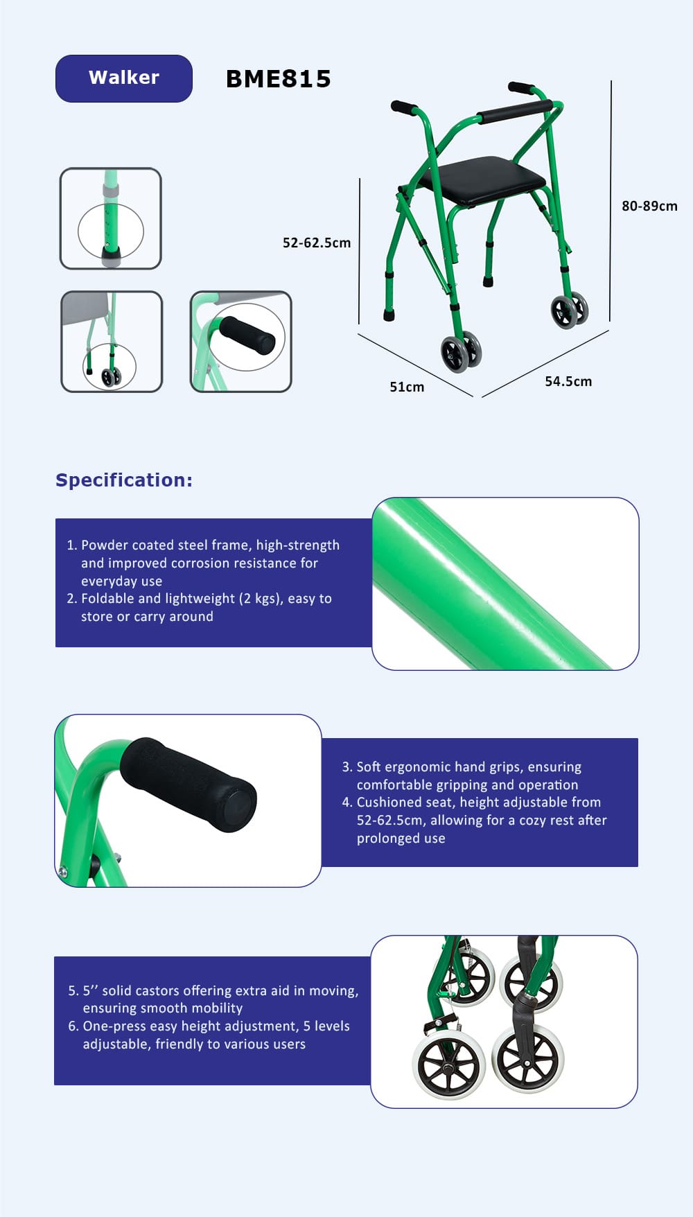Especificaci&oacute;n del andador BME815
