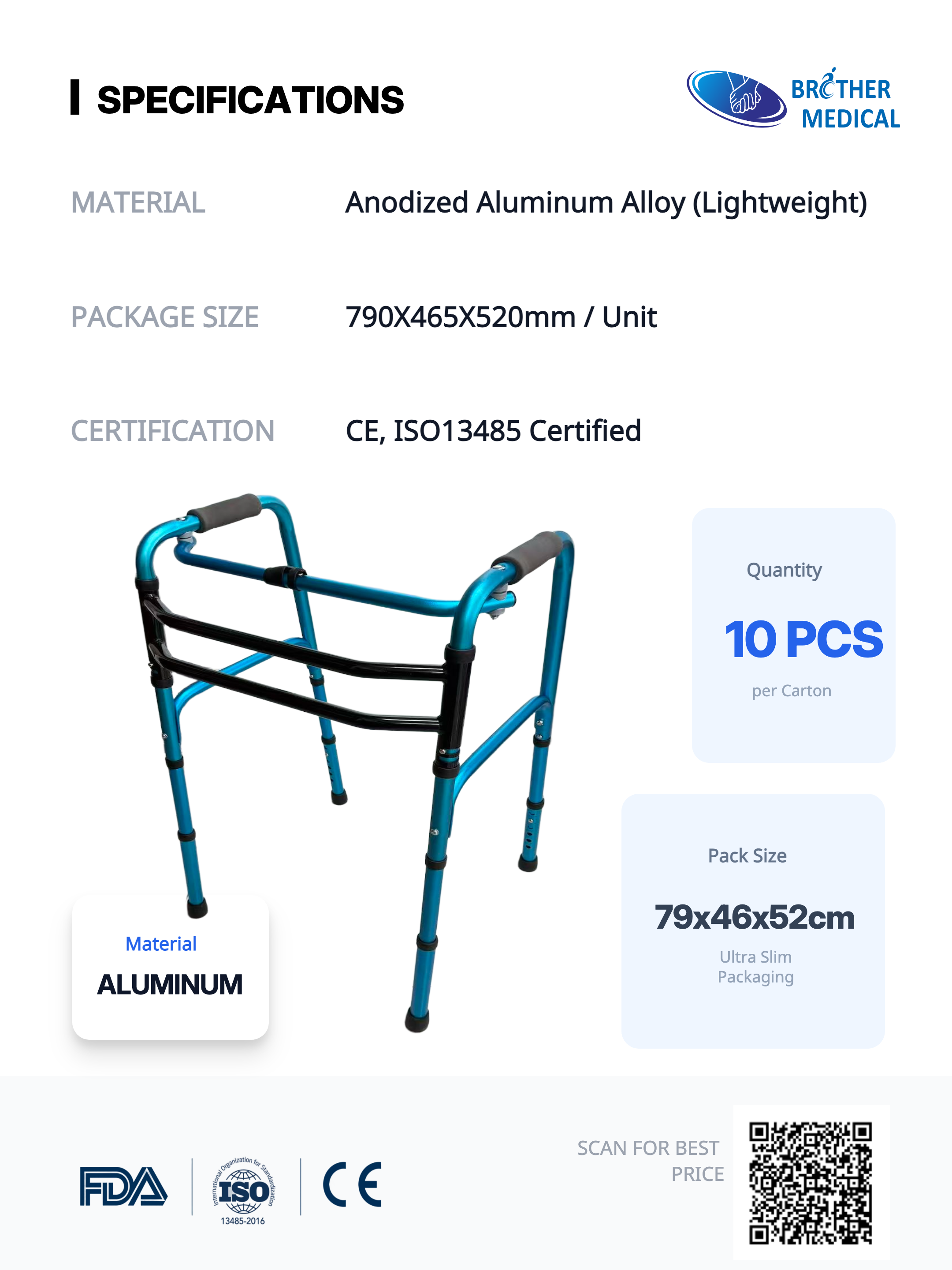Andador de aluminio 10psc por carga de caja
