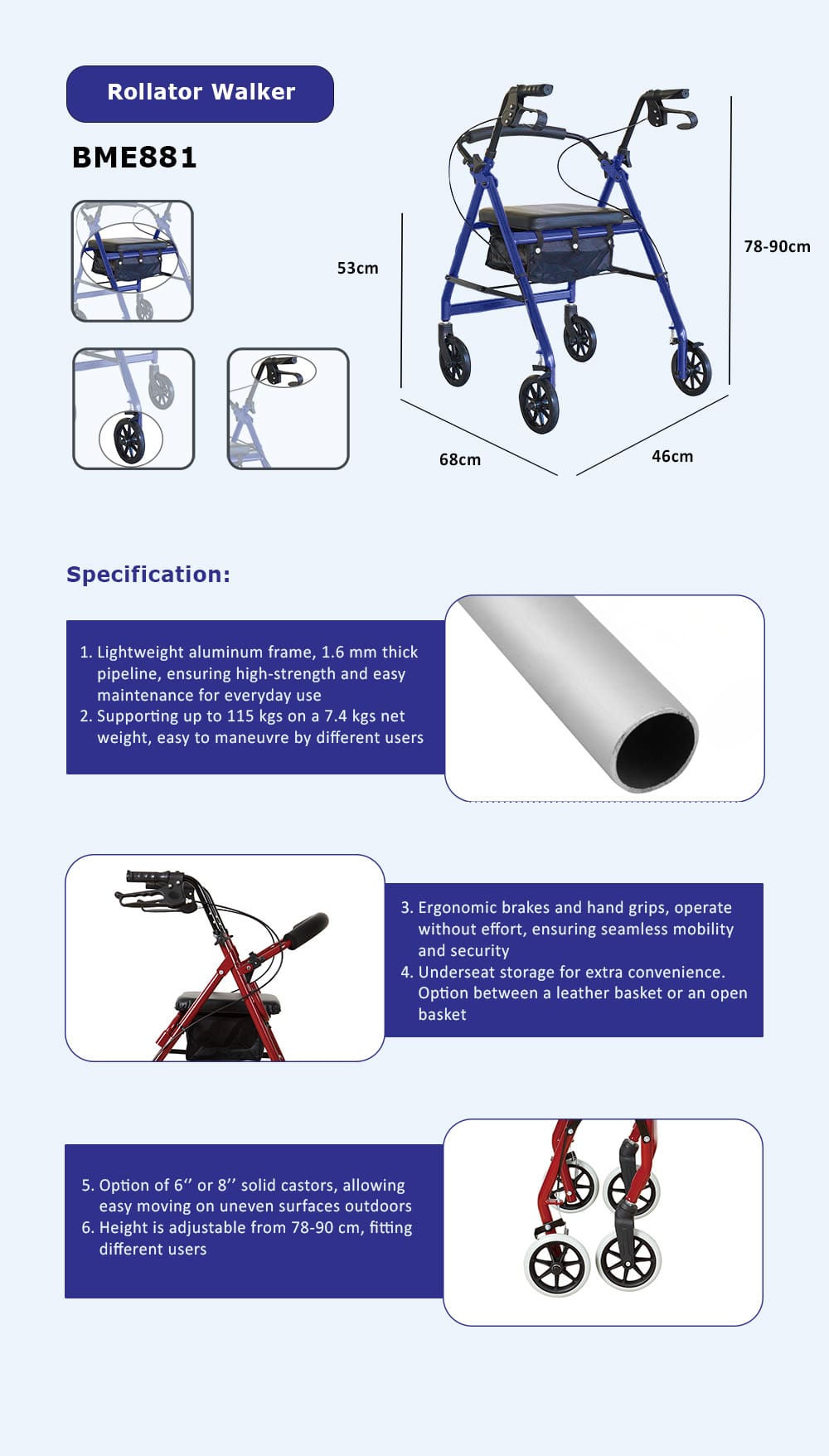 Especificaci&oacute;n del andador BME881