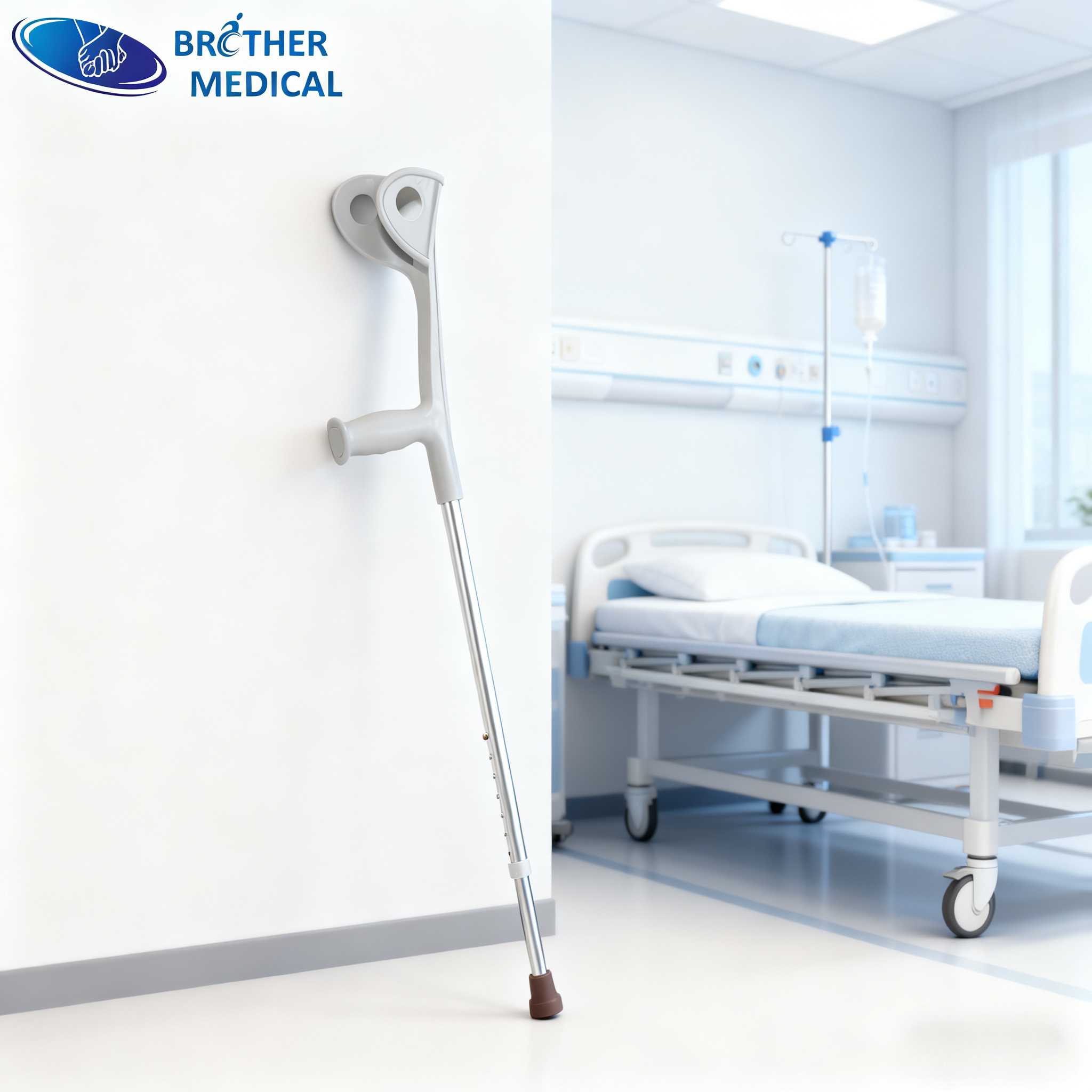 Muleta de codo de aluminio en el hospital