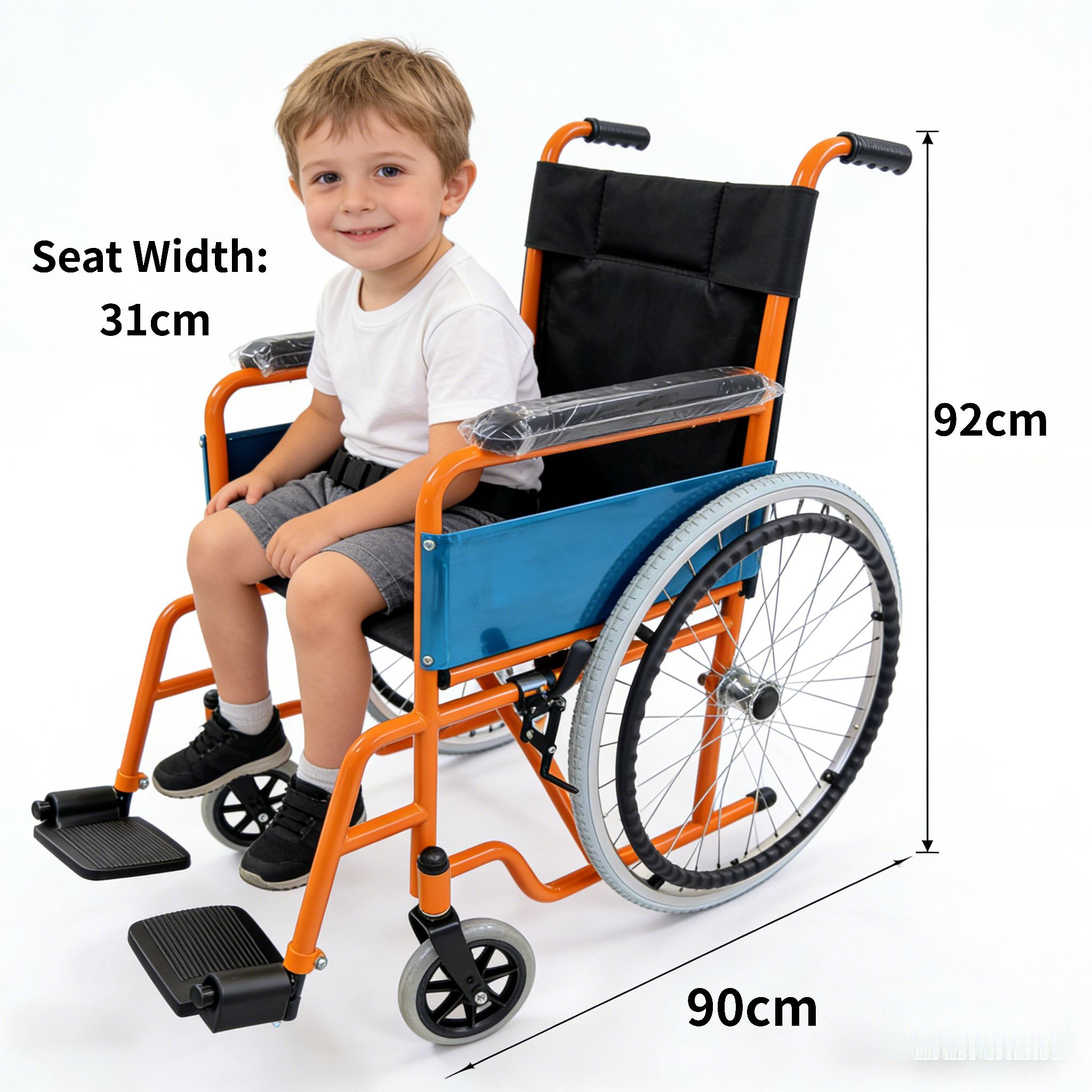 ni&ntilde;os sentados en silla de ruedas pedi&aacute;trica de 12 pulgadas
